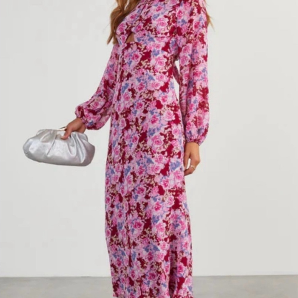 Lush Pink Floral Long Sleeve Maxi Dress